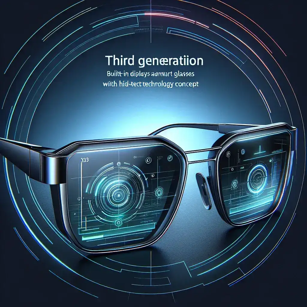 "Meta Ray-Ban Smart Glasses Gen 3 with built-in displays preview image featuring sleek design and advanced technology for augmented reality applications."
